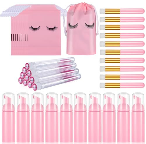 40 PCS Lash Brush Set, 10 Lash Brushes, 10 Tubes, 10 Eyelash Shampoo Foam Bottle, 10 Aftercare Bags for Eyelash Extension Customers