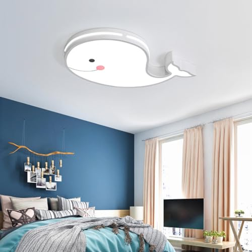 LED Cartoon Walfisch Deckenleuchte Dimmbar Kreativ Kinderzimmer Lampe mit Fernbedienung Modern Weiß Acryl-schirm 60cm Deckenlampe für Schlafzimmer Jungen/Mädchen Raum Wohnzimmer led Deckenbeleuchtung