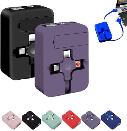 Vasemystic 3 in 1 Usb Fas Charging Cable, Multi Phone Charger Cable 4 in 1 Fast Charge, Data Cable Phone Stand, Retractable Cables for Laptop Tablet Mobile 2 Pcs (C)