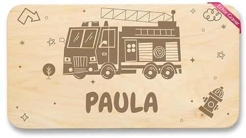 Frühstücksbrettchen Holz Natur - Feuerwehr - Feuerwehrauto mit Name I Geschenk Feuerwehrmann I Feuerwehrfrau I Jungendfeuerwehr Geschenkidee - 22x12 - Holz - feuerwehrgeschenke feuerwehrgeschenk