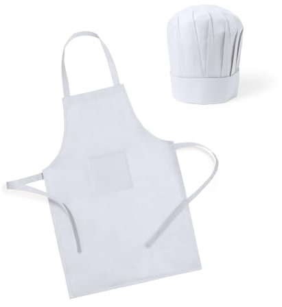 Vasara Lote de 24 Delantales Delantal + Gorros de Cocina Infantil para Niños Blancos - Delantales Infantiles baratos (24, blanco)