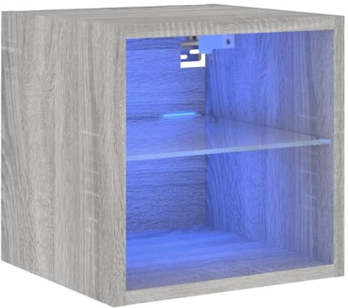 vidaXL Meuble TV Mural avec Lumières LED, Armoire de Télévision Suspendue avec Étagère, Meuble Télé Flottant, Moderne, Sonoma Gris Bois d'Ingénierie