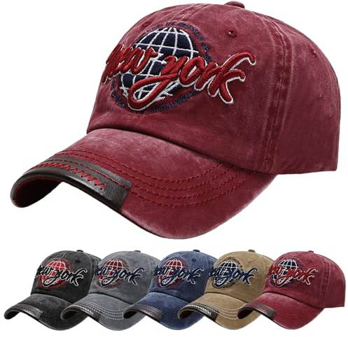 Baynetin Baseballkappe Herren Einstellbare Retro Baseball Hut, Baumwolle Sommerhut Sonnenhut Sportlicher Draußen Kappen Hüte Gestickte Verstellbar Sonnenschutz Basecap (Rot)