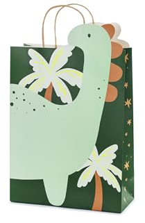 Geschenktüte Dinosaurier mit Henkel 24x37x10cm - Papiertüten zum Befüllen für Gastgeschenke und Mitgebsel - Partytüten Kindergeburtstag Dino Mottoparty - Grün