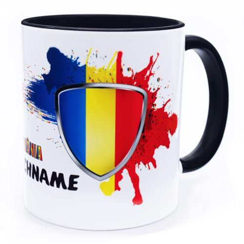 Rumänien România Tasse mit Namen personalisiert Romania Wappen rumänische Flagge Fahnen Fanartikel Produkte 2025 Becher Geschenk Mann Geburtstag Fussball Română Halbă ceașcă Produkte Keramik 330 ml
