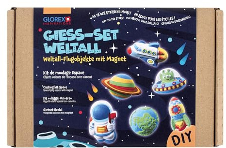 GLOREX 6 2608 501 - Gieß-Bastelset mit Magneten, Motiv: Weltall, inkl. Zubehör zur Herstellung von Flugobjekten, für Kinder ab 6 Jahren