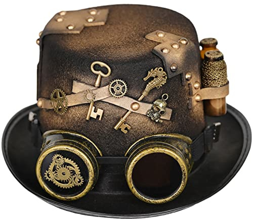 Hangsu Steampunk Zylinder für Herren mit Schutzbrille, Gay Jazz Bowler Party Kostüm, Karneval, Nachtclub, Bowler