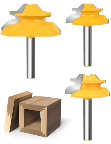 Allmake 3pcs Lock Miter Router Bit Set, 1/4 inch Shank, YG6 Tungsten Carbide, 45 Degree, for Woodworking