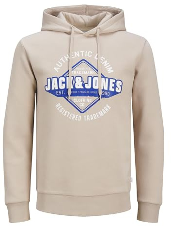JACK & JONES Men's Hoodie, Crème - Blue - White, L