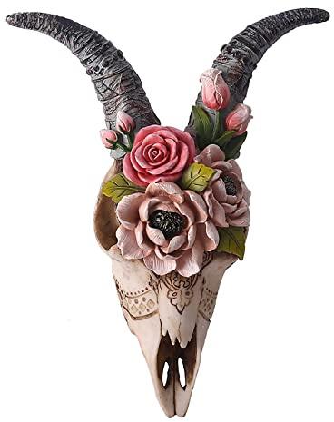 Wandbehang Simulation Blume Ziege Schädel Skulptur Figur Kunstwerk Requisiten 3D Tier Wand Ornament Dekoration Wanddekorationen Bauernhaus Modern Indoor Outdoor für Garten Terrasse Rasen Hof Zaun
