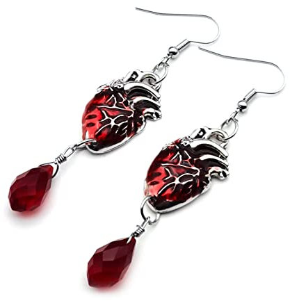 Blutende Herz-Ohrringe, roter Blutstropfen, Hexerei, Gothic, Vampir, Gothic, Schmuck, Mode, Damen, Kette, Ohrclip