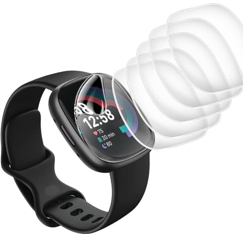 6 Pack Screen Protector for Fitbit Versa 4/Versa 3/Sense/Sense 2 Smartwatch | Soft TPU Film Flexible Anti-Scratch Smart Watch Support Fingerprint Sensor Anti Bubble HD Clear