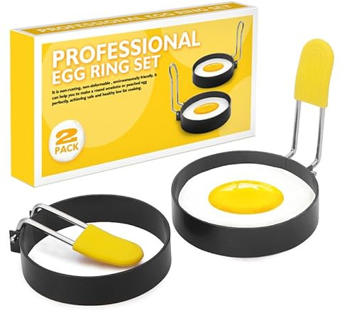 Pancake Form Eierform, 2 Stück Ei Ring Egg Ring Spiegeleiform für die Pfanne Spiegeleiform mit Klappgriffen für Omelett Spiegeleier,Sandwiches,Hackbraten Durchmesser von ca. 7.5 cm (3 Zoll)