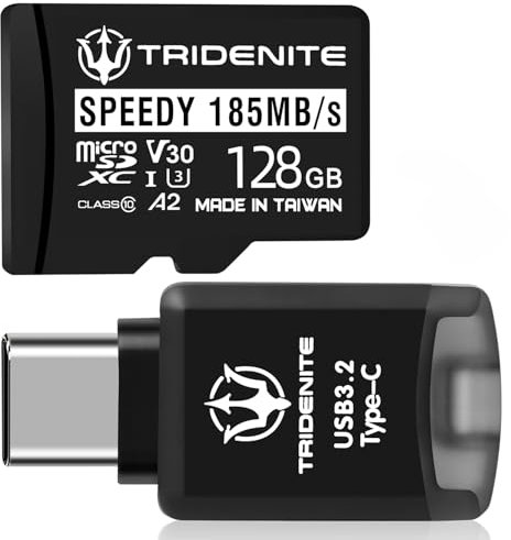TRIDENITE USB 3.2 Type-C MicroSD Memory Card Reader Adapter (DDR-200, Includes 185MB/s SPEEDY MicroSD 128GB)