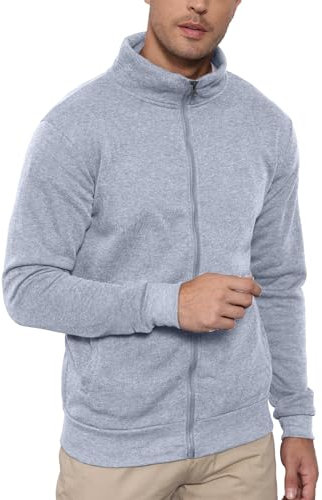 Cooleep Felpa Uomo Senza Cappuccio con Cerniera Invernale Full Zip Hoodie da Uomo Grigio 3XL