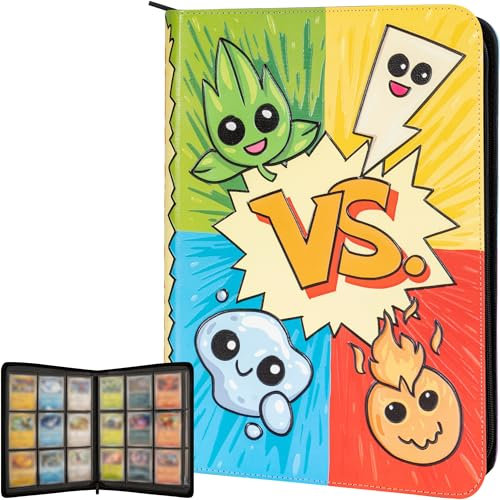 3D Classeur Carte pour Pokemon - Design 3D des Types de PKM en Relief en Cuir PU. Album Carte avec Éclair et 9 Pochettes p/ 360 Cartes. Livre A4 Range Carte Pokemon Portfolio Carnet Porte Carte Cahier
