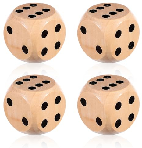 AOZUO Set di 4 dadi grandi da 30 mm, in legno naturale, gioco di dadi in legno per lezioni, giochi da tavolo, giochi di carte