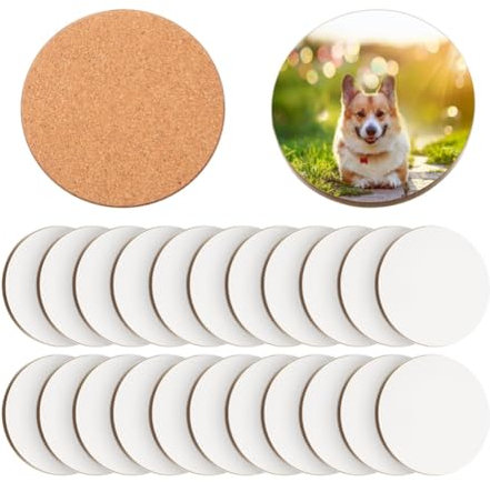 Giyofom Lot de 24 dessous de verre pour sublimation - 10,2 x 10,2 cm - Dessous de verre vides en liège et MDF - Dessous de verre pour voiture par sublimation