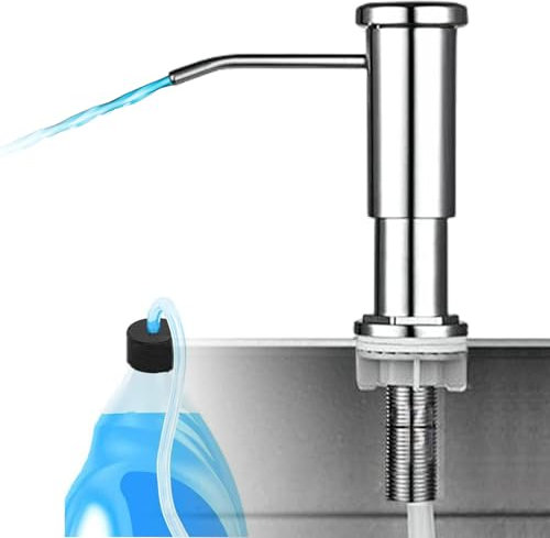LURNODY Distributeur de Savon Encastrable,Distributeur de Détergent pour évier avec Bouteille,Caché Distributeur Liquide Vaisselle Remplissage du Haut,avec Tube en Silicone de 100 CM (Noir)