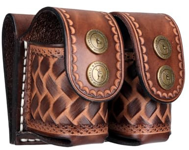 TOURBON Leder-Doppel-Speedloader-Tasche, Gürtel-Magazinhalter, Speedloader-Tasche für .38 .357 .44 .45