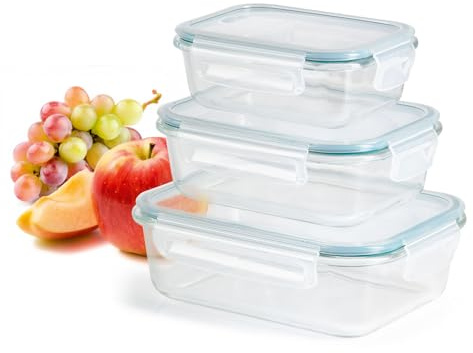GOURMETmaxx Glas-Frischhaltedosen Klick-It 3 Dosen | Als Brotdose oder für Meal Prep | Spülmaschinen- Mikrowellen- und Gefrierschrankgeeignet | Aufbewahrungsbox-Deckel