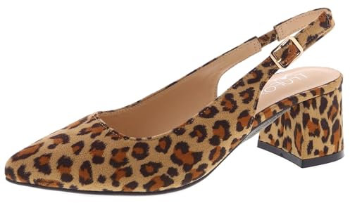 Women's Pointed Toe Block Heel Pumps Slingback Chunky Slip On Low Mid Heel, Leopard, 5.5 UK