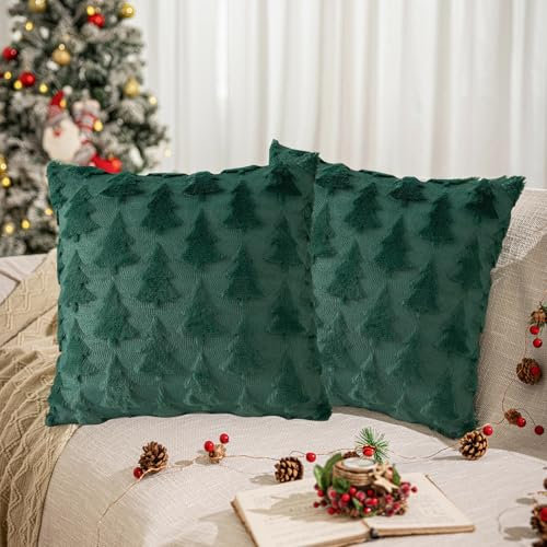 HIQE-FL Weihnachten Kissenbezug, 2 Stück 45cmx45cm, Frohe Weihnachten Zierkissenbezug für Couch Wohnzimmer Deko