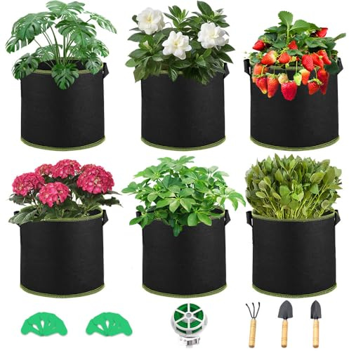 Vmxlso 6 Stück 12L Pflanzsack, 3 Gallonen Pflanzsäcke für Tomaten, Vliesstoff Pflanztasche mit Griffen, Wiederverwendbare Pflanzbeutel, Verdickter Stofftopf für Kartoffeln, Tomaten, Gemüse, Blumen