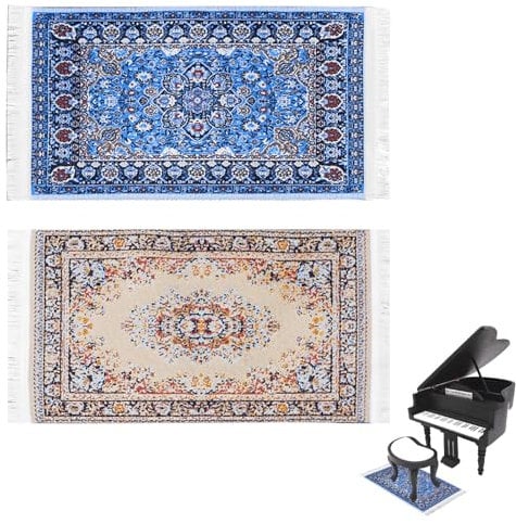 Dolls House Flooring, 2PCS Dollhouse Miniature Carpet, Miniature Rugs for 1:12 Dollhouses Furniture, Mini Decoration Carpet, Vintage Print Carpets for Doll House