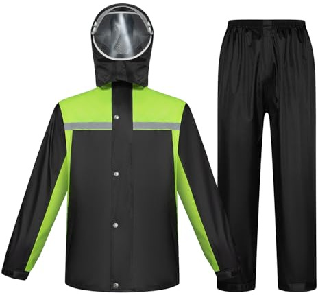 Freiesoldaten Tuta impermeabile da uomo, con cappuccio, giacca e pantaloni resistenti al vento, per attività all'aperto, equitazione, escursionismo, pesca, Verde, M
