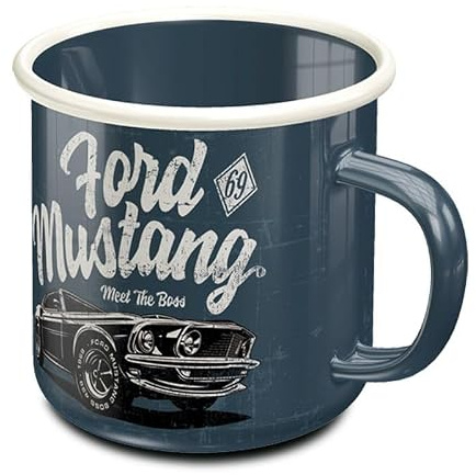 Ford Mustang Meet The Boss Retro Emaille Tasse Blau