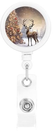 Enrouleur de badge rétractable robuste avec clip de ceinture et motif sapin de Noël et renne, cordons rétractables, pour porte-nom et porte-nom pour bureau, infirmière, employée