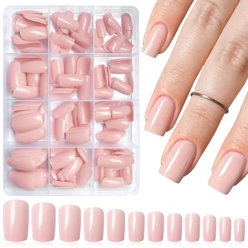 Auroriel 240 pièces nude faux ongles à presser carré moyen vernis à ongles artificiels couverture complète brillant ensemble de faux ongles pour femmes filles décoration