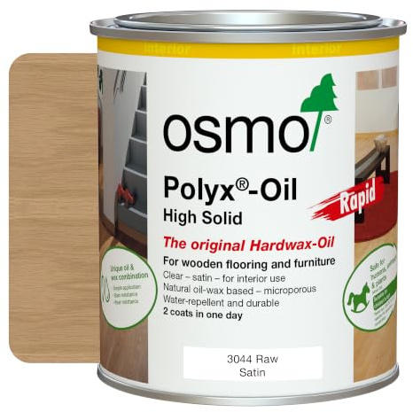 Osmo Polyx Oil Rapid 3044 Raw Satin 750ml – Fast-Drying Hardwax Wood Oil for Furniture, Floors & Worktops – Interior Wood Finish – Water & Dirt Resistant