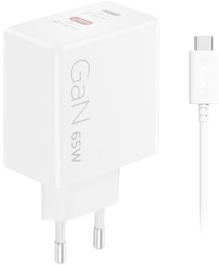 Lenovo Dual USB-C 65W GaN Charger | Ladegerät optimal für Laptop und Handy | Weiss