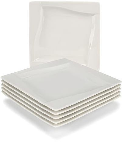 Festa Italia 6-Tlg Dessertteller aus Porzellan - 18 cm - Frühstücksteller Set 6 Personen - Weiß Kuchenteller - 6 Stück Kleine Quadrat Dessert Teller - Moderne für den Alltag und besondere Anlässe