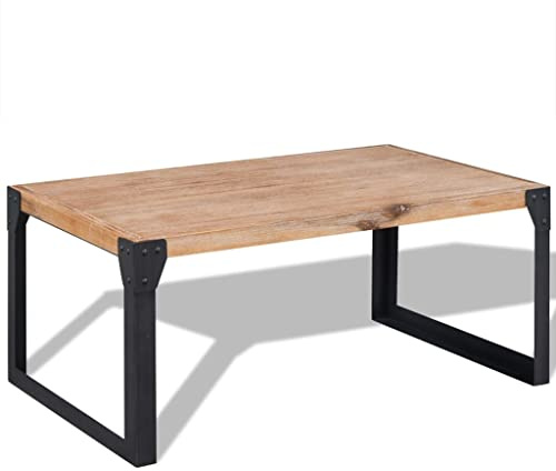 Mandloder Couchtisch Massivholz Akazie, 100x60x45 cm, mit gebürsteter Oberfläche, stabile Stahlbeine, für Wohnzimmer, industrielle Optik