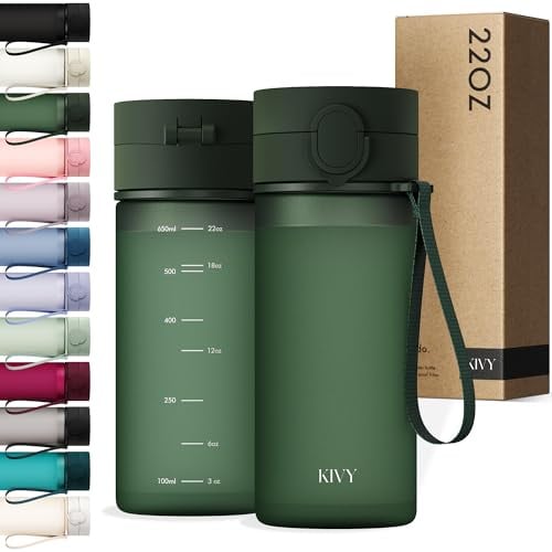 KIVY Botella de Agua Tritan 650ml [CON TAPA ABATIBLE] - Water Bottle para Niños & Adultos - Sin BPA - Garrafa Apto Lavavajillas - Cantimplora para Gimnasio, Deportiva, Oficina y Escuela - Verde