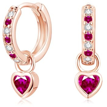 Lynizo Silver Hoop Earrings for Women, 925 Silver Heart Drop Earrings Girls | 12mm Small Hoops Earrings with Green Fuchsia Pink Purple Sapphire Zirconia, Hypoallergenic Sleeper Earrings, Jewelry for Kids