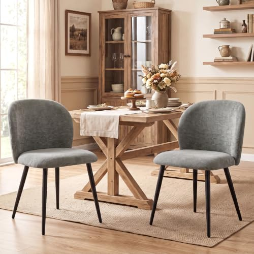Esszimmerstühle 2er Set mit Metallbeinen, Küchenstuhl Wohnzimmerstuhl Grau | Moderner Küchenstühle mit Rückenlehne Chenille-Stoff, Bequemer Stühle mit verstellbaren Füßen für Esszimmer Küche