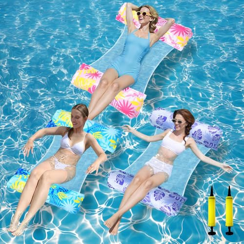 3 Pièces Flottant Hamac Gonflable, 4 in 1 XL Matelas Piscine Gonflable, Hamac Gonflables Piscine, Pliable Hamacs de Piscines avec Pompe à Air pour Adultes Mer Plage Piscines Partie Vacances