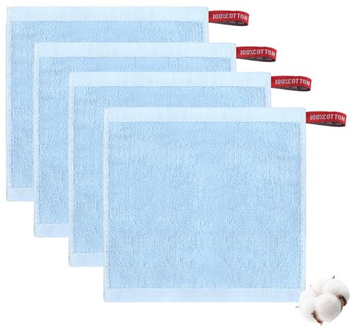 ALIIP Coton Démaquillant Lavable 4 Pièces, Lingettes Démaquillantes Réutilisables, Serviettes Visage 100% Coton Douces pour Peaux Sensibles et Bébé, Carrés de Nettoyage 20x20 cm, D