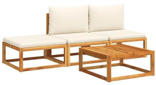 KKgypkn 4-TLG. Gartensofa-Set mit Kissen aus Akazienholz und Seil, Modulares Gartensofa für Terrasse, Gartensofa-Set mit geflochtenen Rückenlehnen, Gartenmöbel mit abnehmbaren Bezügen