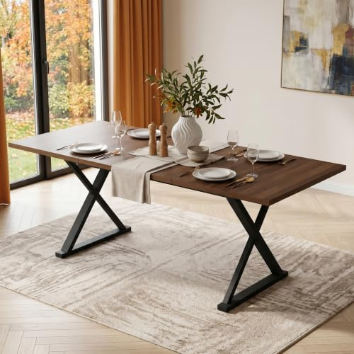 Merax Esstisch, X-förmiges Tischbeindesign, rechteckiger Esstisch, für 6-8 Personen, L180*B90*H75cm, Walnussholzfarbe+Schwarz