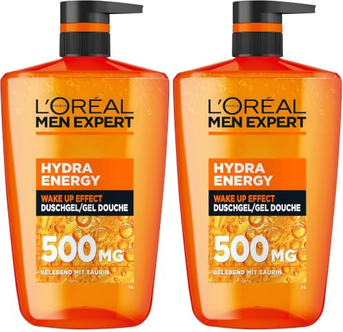 L'Oréal Men Expert 1L Duschgel und Shampoo für Männer, 3-in-1 Duschbad zur Reinigung von Körper, Haar und Gesicht, Herren Körperpflege für langanhaltende Frische mit Taurin, Hydra Energy, 1x1000 ml