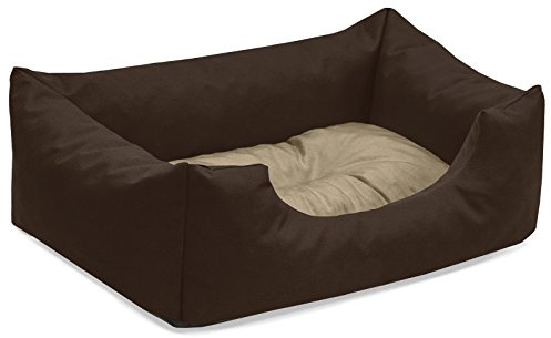 BedDog Hundebett Mimi, Hundesofa aus Cordura, Microfaser-Velours, waschbares Hundebett Vier-eckig mit Rand, Hundekissen für drinnen, draußen, S, braun-beige