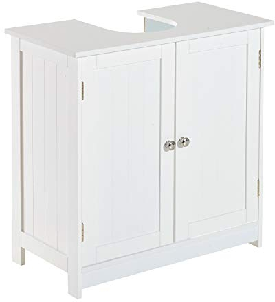 HOMCOM Mueble para Debajo del Lavabo o Fregadero Armario de Baño de Madera Armario de Almacenaje 60x30x60cm Blanco