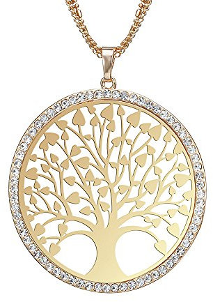 Collier de la mode des femmes, arbre celtique de la vie collier pendentif pour les filles Collier de la chaîne longue chaîne avec cristal strass CZ collier (Plaqué or)