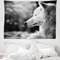 ABAKUHAUS Schwarz und weiß Wandteppich, Wolf-Porträt aus Weiches Mikrofaser Stoff Waschbar ohne Verblassen Digitaldruck, 150 x 110 cm, Hellgrau