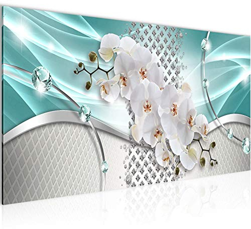 Runa Art Wandbild Blumen Orchidee 1 Teilig 100 x 40 cm Modern Bild auf Vlies Leinwand Abstrakt Wohnzimmer Türkis Grau 022512c